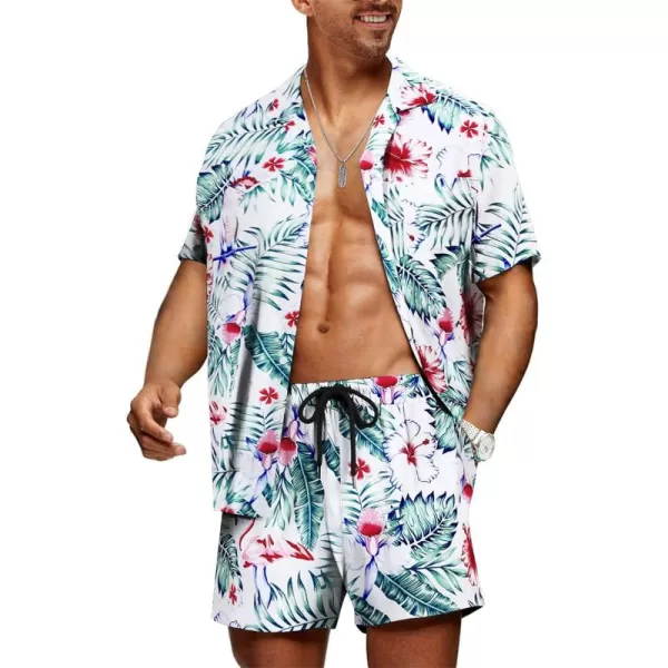 JMIERR Men Hawaiian Matching Set, Casual Summer Beach 2 Piece Outfits Button Down Short Sleeve Shirts and Shorts