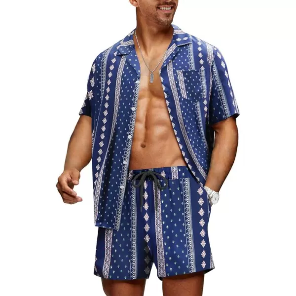JMIERR Men Hawaiian Matching Set, Casual Summer Beach 2 Piece Outfits Button Down Short Sleeve Shirts and Shorts