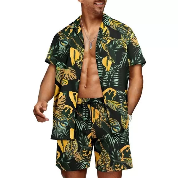 JMIERR Men Hawaiian Matching Set, Casual Summer Beach 2 Piece Outfits Button Down Short Sleeve Shirts and Shorts