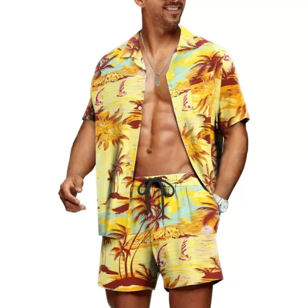 JMIERR Men Hawaiian Matching Set, Casual Summer Beach 2 Piece Outfits Button Down Short Sleeve Shirts and Shorts