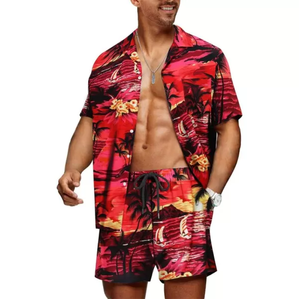JMIERR Men Hawaiian Matching Set, Casual Summer Beach 2 Piece Outfits Button Down Short Sleeve Shirts and Shorts