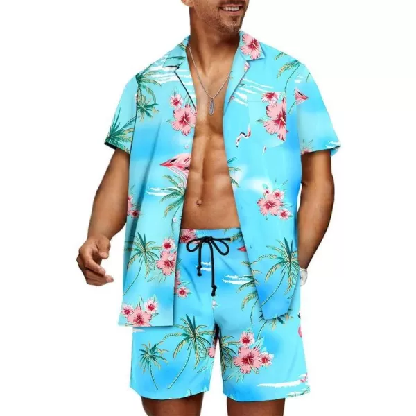JMIERR Men Hawaiian Matching Set, Casual Summer Beach 2 Piece Outfits Button Down Short Sleeve Shirts and Shorts