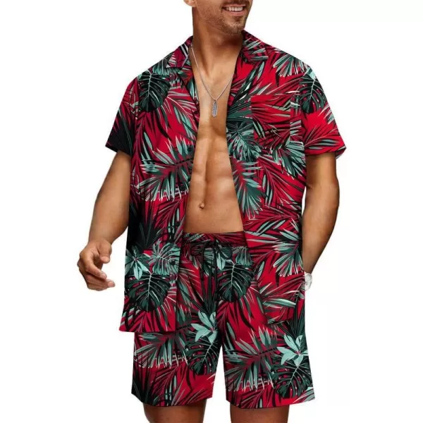 JMIERR Men Hawaiian Matching Set, Casual Summer Beach 2 Piece Outfits Button Down Short Sleeve Shirts and Shorts