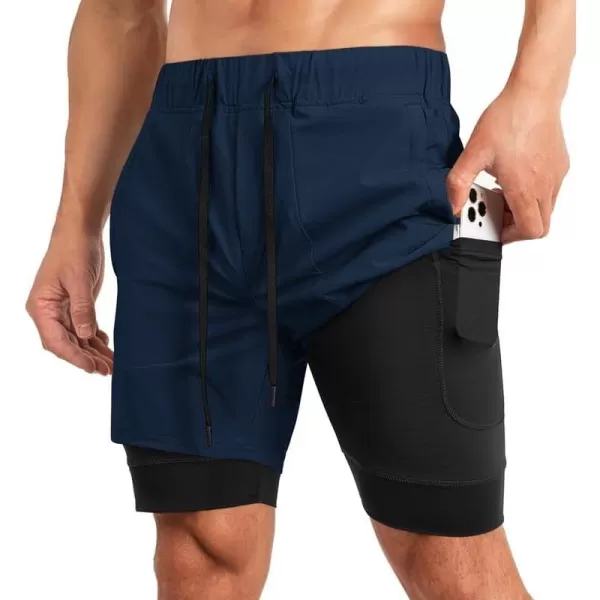 JMIERR Mens 2 in 1 Running Shorts 5" Quick Dry Athletic Workout Shorts with Compression Liner Zip Pockets and Towel Loop