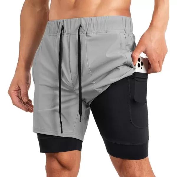 JMIERR Mens 2 in 1 Running Shorts 5" Quick Dry Athletic Workout Shorts with Compression Liner Zip Pockets and Towel Loop