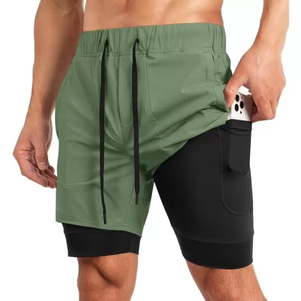 JMIERR Mens 2 in 1 Running Shorts 5" Quick Dry Athletic Workout Shorts with Compression Liner Zip Pockets and Towel Loop