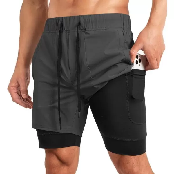 JMIERR Mens 2 in 1 Running Shorts 5" Quick Dry Athletic Workout Shorts with Compression Liner Zip Pockets and Towel Loop