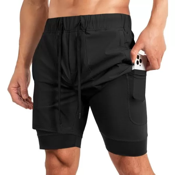 JMIERR Mens 2 in 1 Running Shorts 5" Quick Dry Athletic Workout Shorts with Compression Liner Zip Pockets and Towel Loop