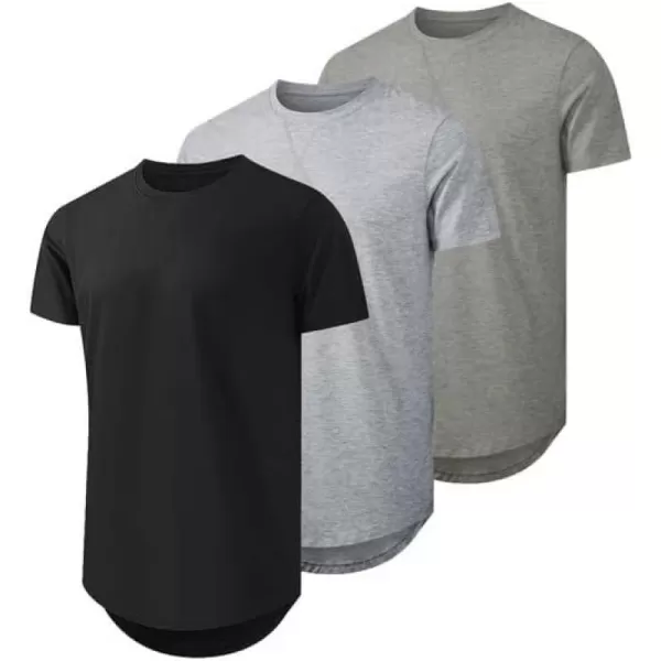 JMIERR Mens 3 Pack Cotton Hipster Hip Hop Longline Crewneck T-Shirt
