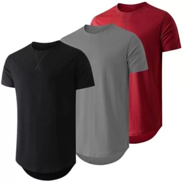 JMIERR Mens 3 Pack Cotton Hipster Hip Hop Longline Crewneck T-Shirt