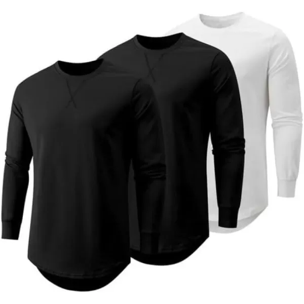 JMIERR Mens 3 Pack Cotton Hipster Hip Hop Longline Crewneck T-Shirt