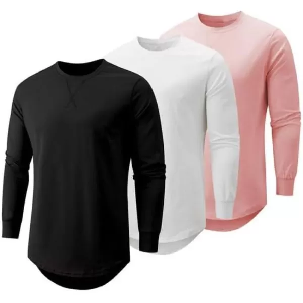 JMIERR Mens 3 Pack Cotton Hipster Hip Hop Longline Crewneck T-Shirt