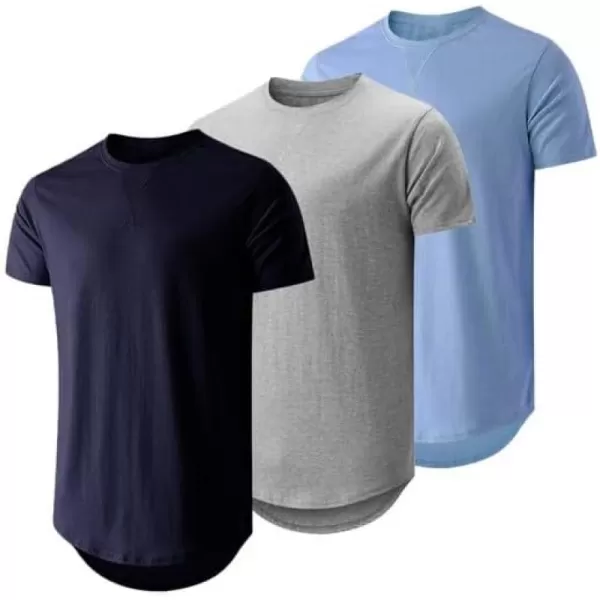 JMIERR Mens 3 Pack Cotton Hipster Hip Hop Longline Crewneck T-Shirt