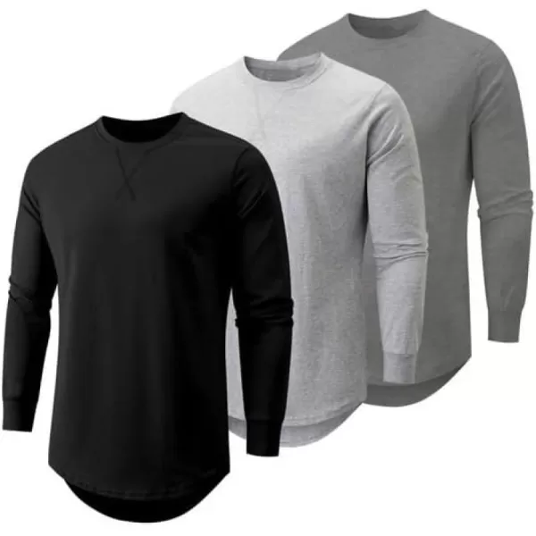 JMIERR Mens 3 Pack Cotton Hipster Hip Hop Longline Crewneck T-Shirt