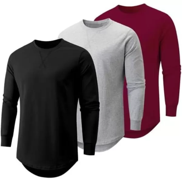 JMIERR Mens 3 Pack Cotton Hipster Hip Hop Longline Crewneck T-Shirt