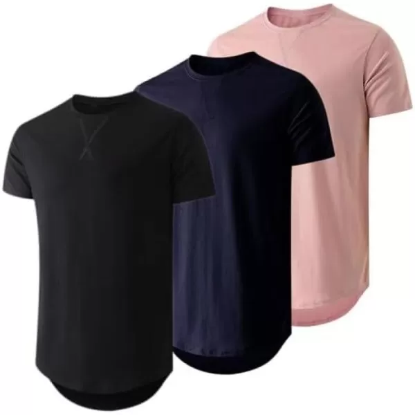 JMIERR Mens 3 Pack Cotton Hipster Hip Hop Longline Crewneck T-Shirt