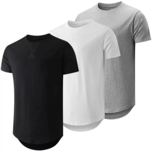 JMIERR Mens 3 Pack Cotton Hipster Hip Hop Longline Crewneck T-Shirt
