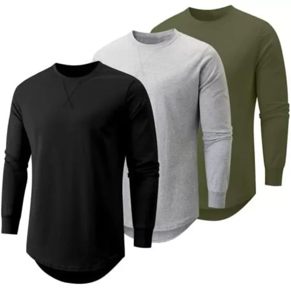 JMIERR Mens 3 Pack Cotton Hipster Hip Hop Longline Crewneck T-Shirt