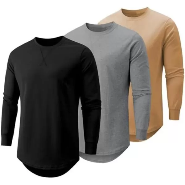 JMIERR Mens 3 Pack Cotton Hipster Hip Hop Longline Crewneck T-Shirt