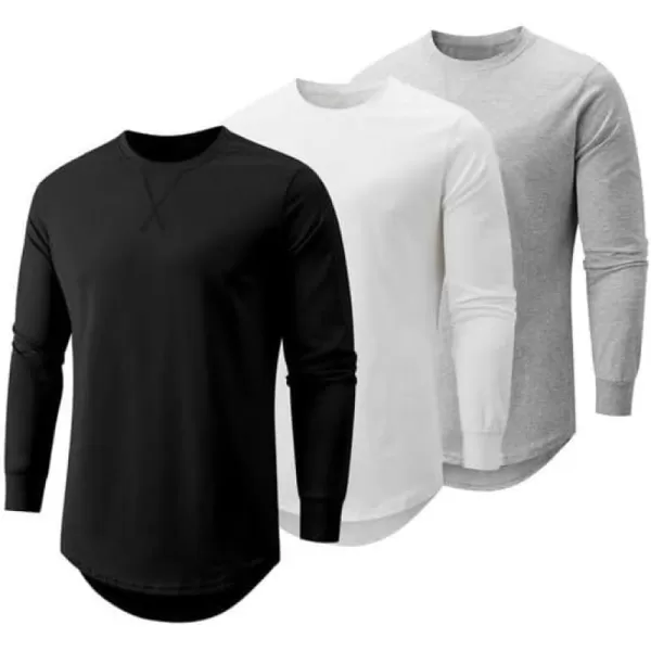 JMIERR Mens 3 Pack Cotton Hipster Hip Hop Longline Crewneck T-Shirt