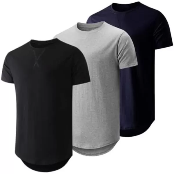 JMIERR Mens 3 Pack Cotton Hipster Hip Hop Longline Crewneck T-Shirt