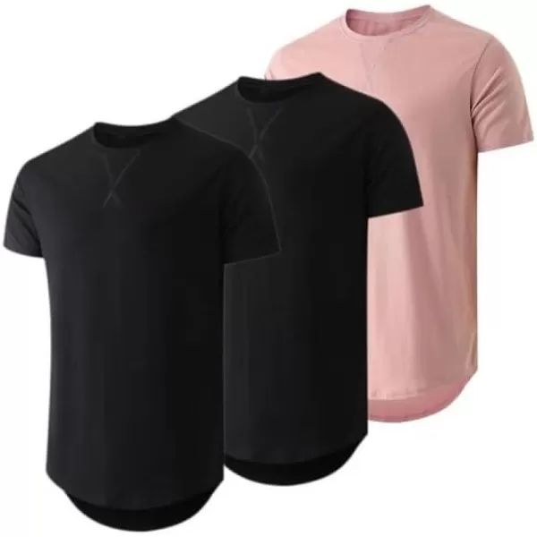 JMIERR Mens 3 Pack Cotton Hipster Hip Hop Longline Crewneck T-Shirt