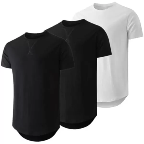 JMIERR Mens 3 Pack Cotton Hipster Hip Hop Longline Crewneck T-Shirt