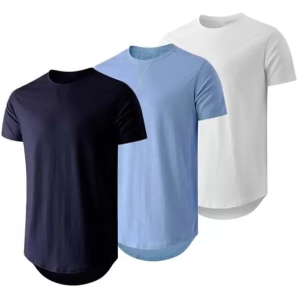 JMIERR Mens 3 Pack Cotton Hipster Hip Hop Longline Crewneck T-Shirt