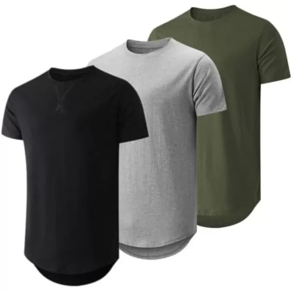JMIERR Mens 3 Pack Cotton Hipster Hip Hop Longline Crewneck T-Shirt