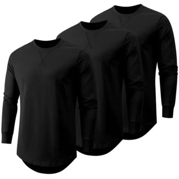 JMIERR Mens 3 Pack Cotton Hipster Hip Hop Longline Crewneck T-Shirt