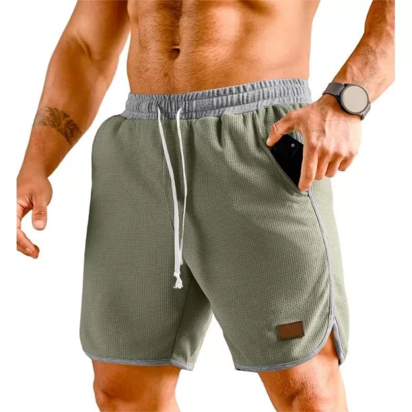 JMIERR Mens Athletic Shorts Casual Elastic Waist Drawstring Stretch Short Waffle Beach Running Shorts Workout Sweat Gym Short