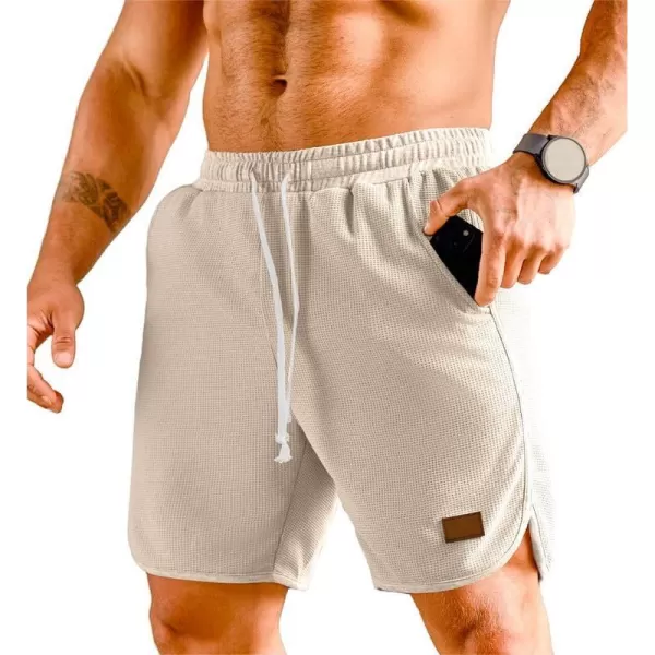 JMIERR Mens Athletic Shorts Casual Elastic Waist Drawstring Stretch Short Waffle Beach Running Shorts Workout Sweat Gym Short