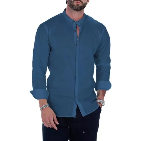 JMIERR Men's Banded Collar Slim Fit Long Sleeve Casual Button Down Dress Shirts