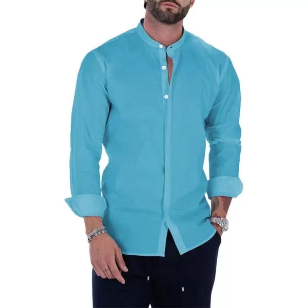 JMIERR Men's Banded Collar Slim Fit Long Sleeve Casual Button Down Dress Shirts