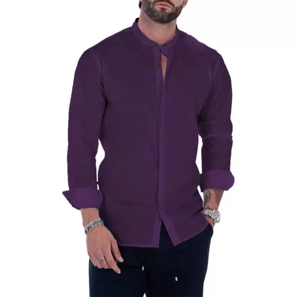 JMIERR Men's Banded Collar Slim Fit Long Sleeve Casual Button Down Dress Shirts