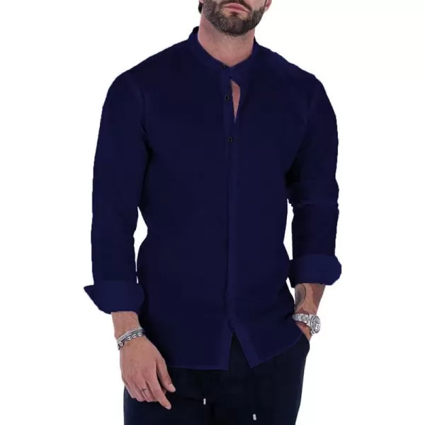 JMIERR Men's Banded Collar Slim Fit Long Sleeve Casual Button Down Dress Shirts