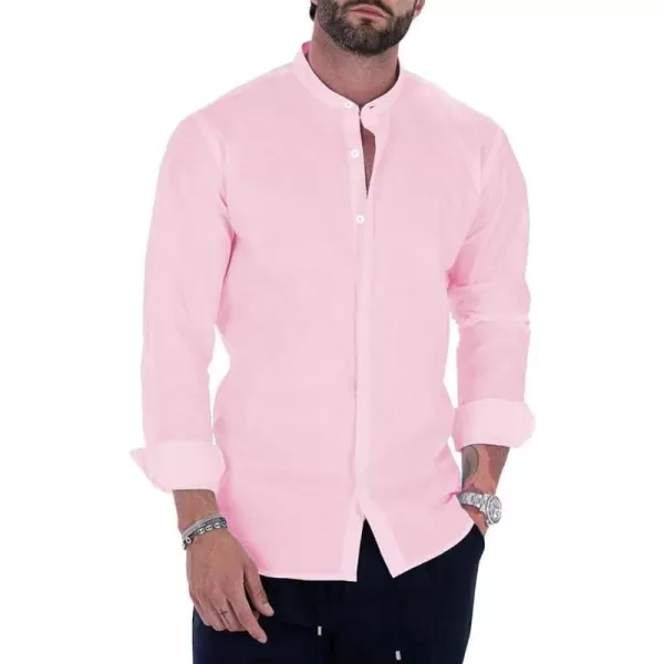 JMIERR Men's Banded Collar Slim Fit Long Sleeve Casual Button Down Dress Shirts