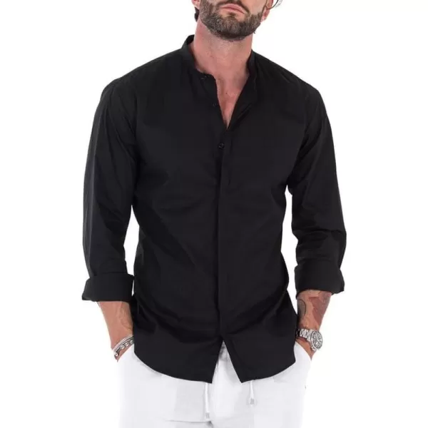 JMIERR Men's Banded Collar Slim Fit Long Sleeve Casual Button Down Dress Shirts