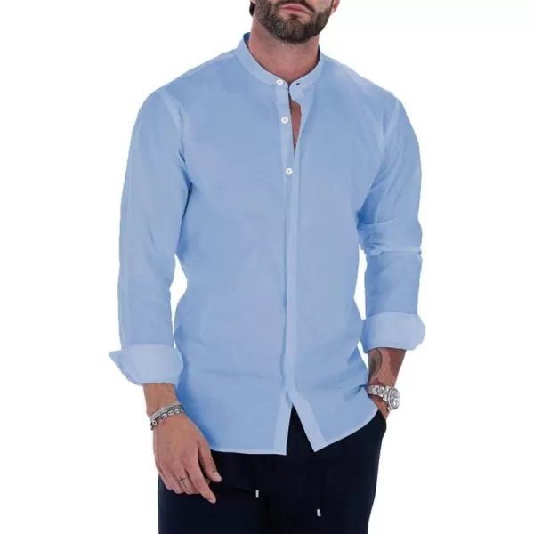 JMIERR Men's Banded Collar Slim Fit Long Sleeve Casual Button Down Dress Shirts