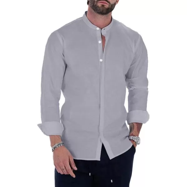 JMIERR Men's Banded Collar Slim Fit Long Sleeve Casual Button Down Dress Shirts