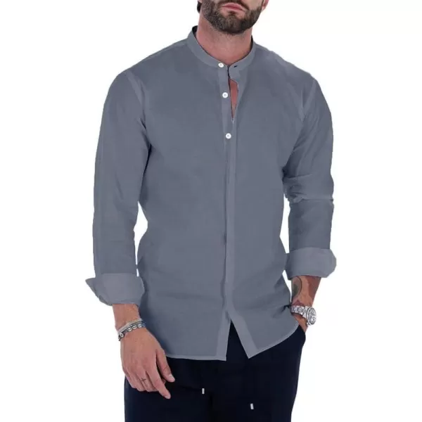 JMIERR Men's Banded Collar Slim Fit Long Sleeve Casual Button Down Dress Shirts
