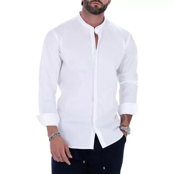 JMIERR Men's Banded Collar Slim Fit Long Sleeve Casual Button Down Dress Shirts