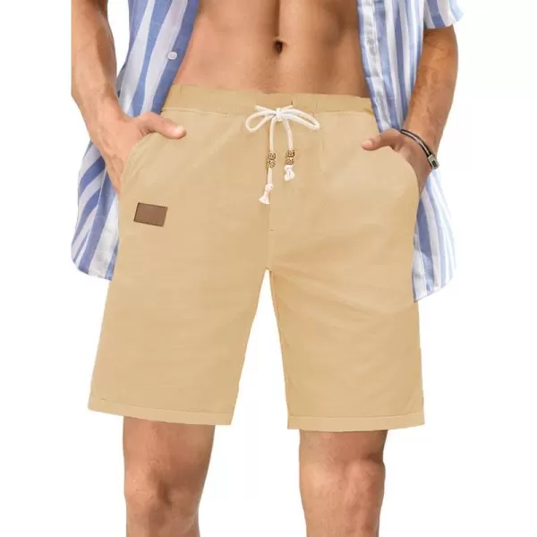 JMIERR Mens Casual 5"/ 7" Cotton Linen Shorts - Elastic Waist Drawstring Summer Beach Golf Shorts with Pockets