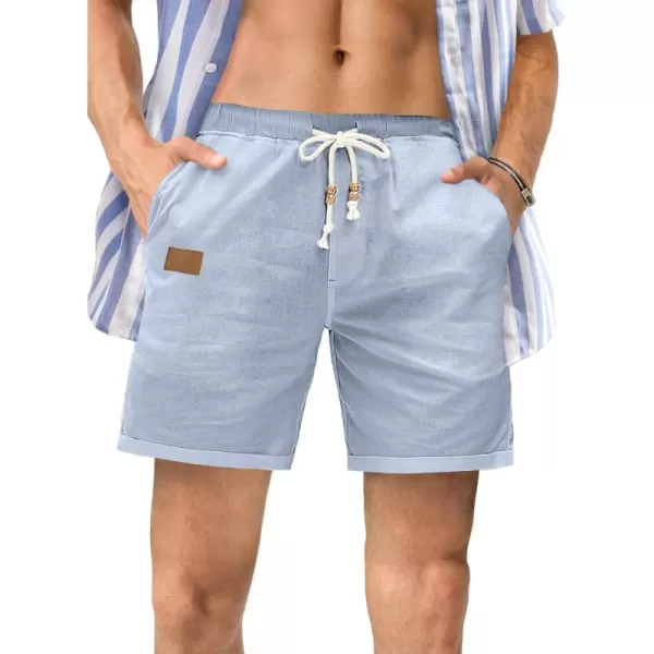JMIERR Mens Casual 5"/ 7" Cotton Linen Shorts - Elastic Waist Drawstring Summer Beach Golf Shorts with Pockets
