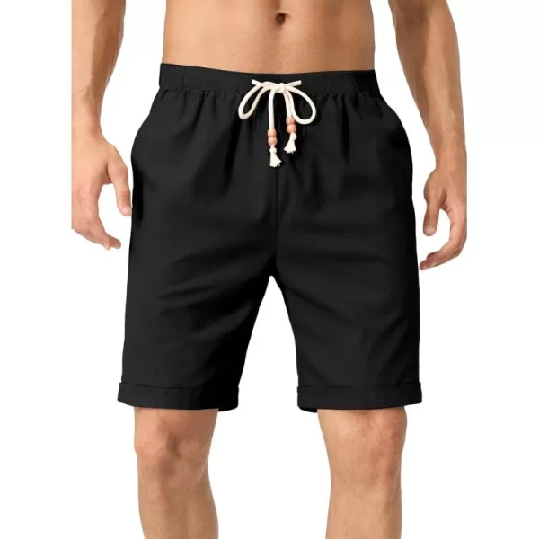 JMIERR Mens Casual 5"/ 7" Cotton Linen Shorts - Elastic Waist Drawstring Summer Beach Golf Shorts with Pockets