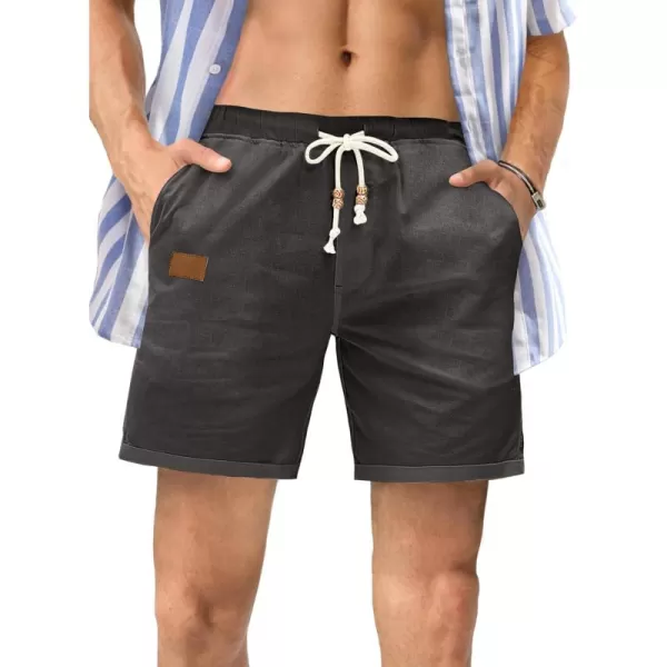 JMIERR Mens Casual 5"/ 7" Cotton Linen Shorts - Elastic Waist Drawstring Summer Beach Golf Shorts with Pockets