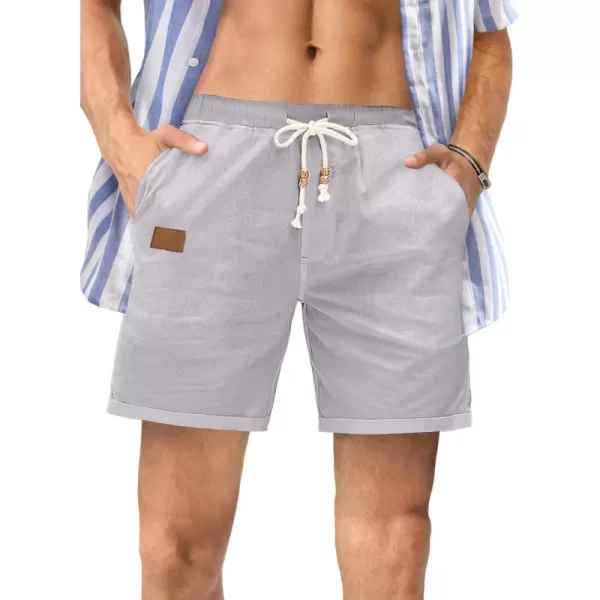 JMIERR Mens Casual 5"/ 7" Cotton Linen Shorts - Elastic Waist Drawstring Summer Beach Golf Shorts with Pockets