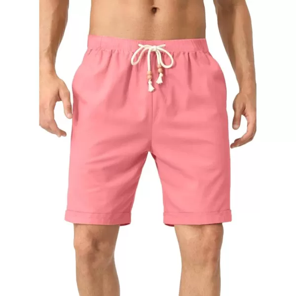 JMIERR Mens Casual 5"/ 7" Cotton Linen Shorts - Elastic Waist Drawstring Summer Beach Golf Shorts with Pockets