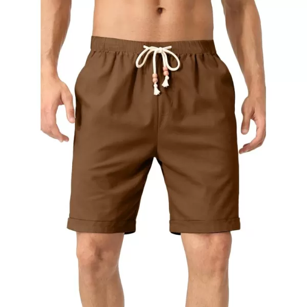 JMIERR Mens Casual 5"/ 7" Cotton Linen Shorts - Elastic Waist Drawstring Summer Beach Golf Shorts with Pockets
