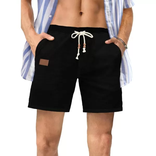 JMIERR Mens Casual 5"/ 7" Cotton Linen Shorts - Elastic Waist Drawstring Summer Beach Golf Shorts with Pockets